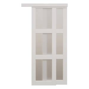 48 in. x 80 in. 3 Lites Frosted Glass MDF Closet Sliding Door with Hardware Kit