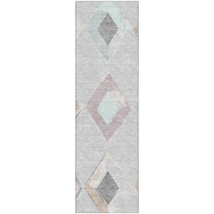Mayfield Premium Machine Washable Abstract AMF2004 Gray 2 ft. x 7 ft. Runner Rug