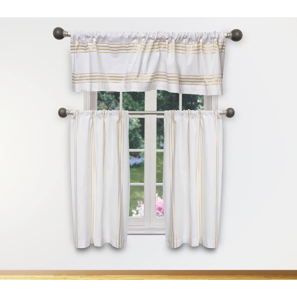 Sirena White-Gold Cotton LightFiltering Rod Pocket Kitchen Curtain & Tier 