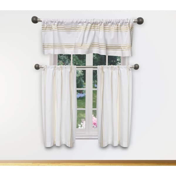Unbranded Sirena White-Gold Cotton LightFiltering Rod Pocket Kitchen Curtain & Tier Set 58x15" (1 Piece) 29x36" (2 Pieces)