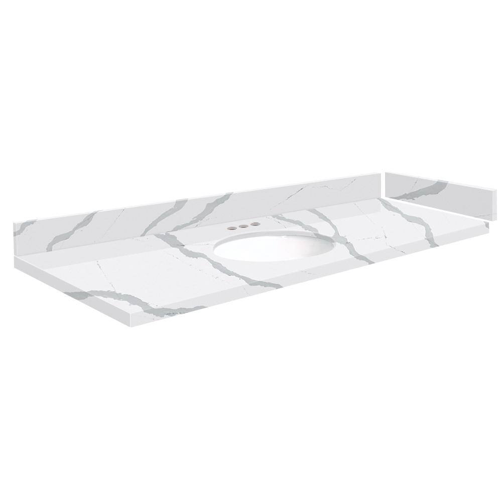 Silestone 57.5 in. W. x 22.25 in. D Quartz White Round Single Sink Vanity Top in Bianco Calacatta price history on PriceWatchPro