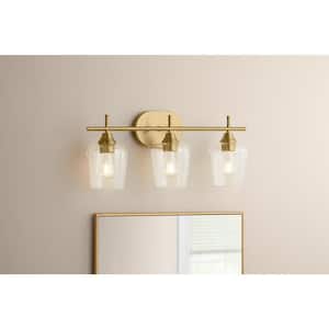 Pavlen 24 in. 3-Lights Antique Brass Vanity Light with Clear Glass Shades