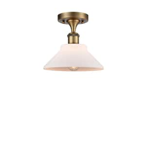 Orwell 8.38 in. 1-Light Brushed Brass Semi-Flush Mount with Matte White Glass Shade