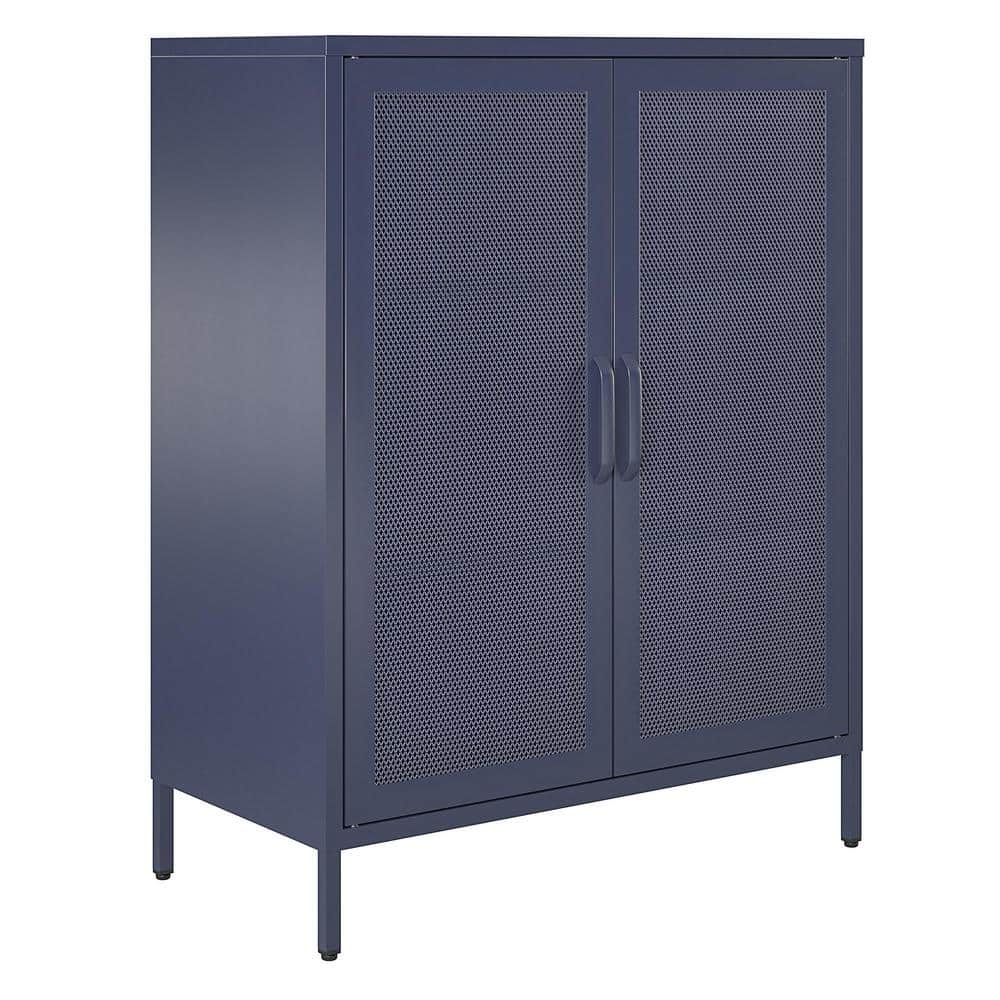 Navy Metal Mesh 2-Door Adjustable Shelving Accent Cabinet