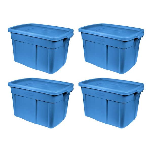 Rubbermaid 25 Gal. Stackable Storage Container in Heritage Blue (4-Pack)