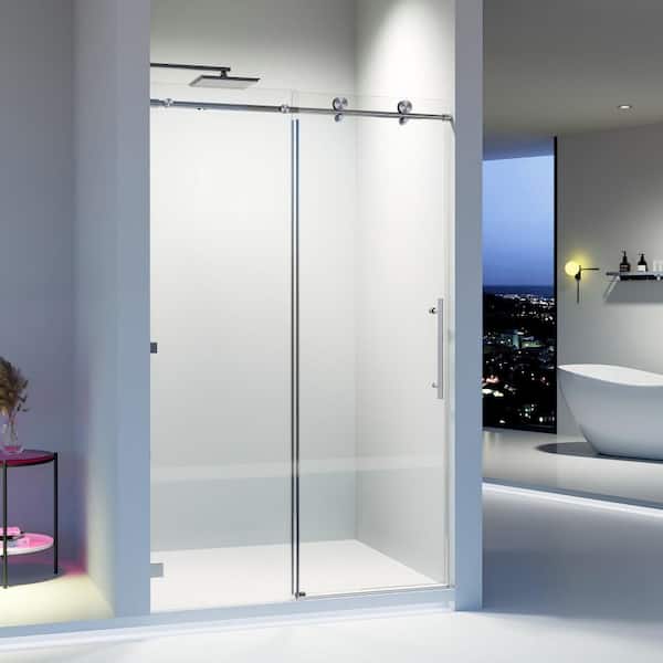 46-48 in. W x 76 in. H Frameless Sliding Shower Door in Brushed Nickel with 5/16 in. Clear SGCC Stainless Steel Hardware