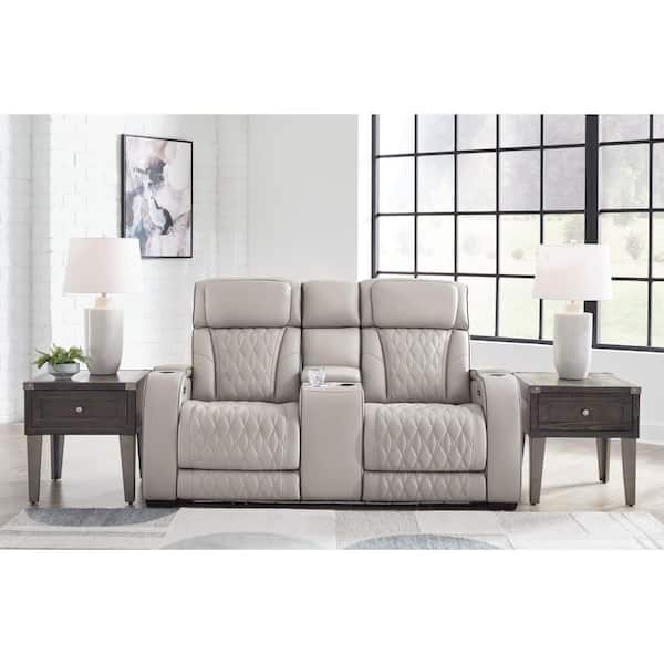 Boyington 75 in. Solid Leather Match 2-Seat Power Reclining Loveseat with Console and USB Ports in Gray
