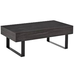 Industrial 23.5 in. Dark Grey Coffee Table with Storage Drawer and Metal Sled Designed Legs