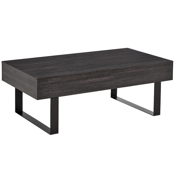 HOMCOM Industrial 23.5 in. Dark Grey Coffee Table with Storage Drawer and Metal Sled Designed Legs