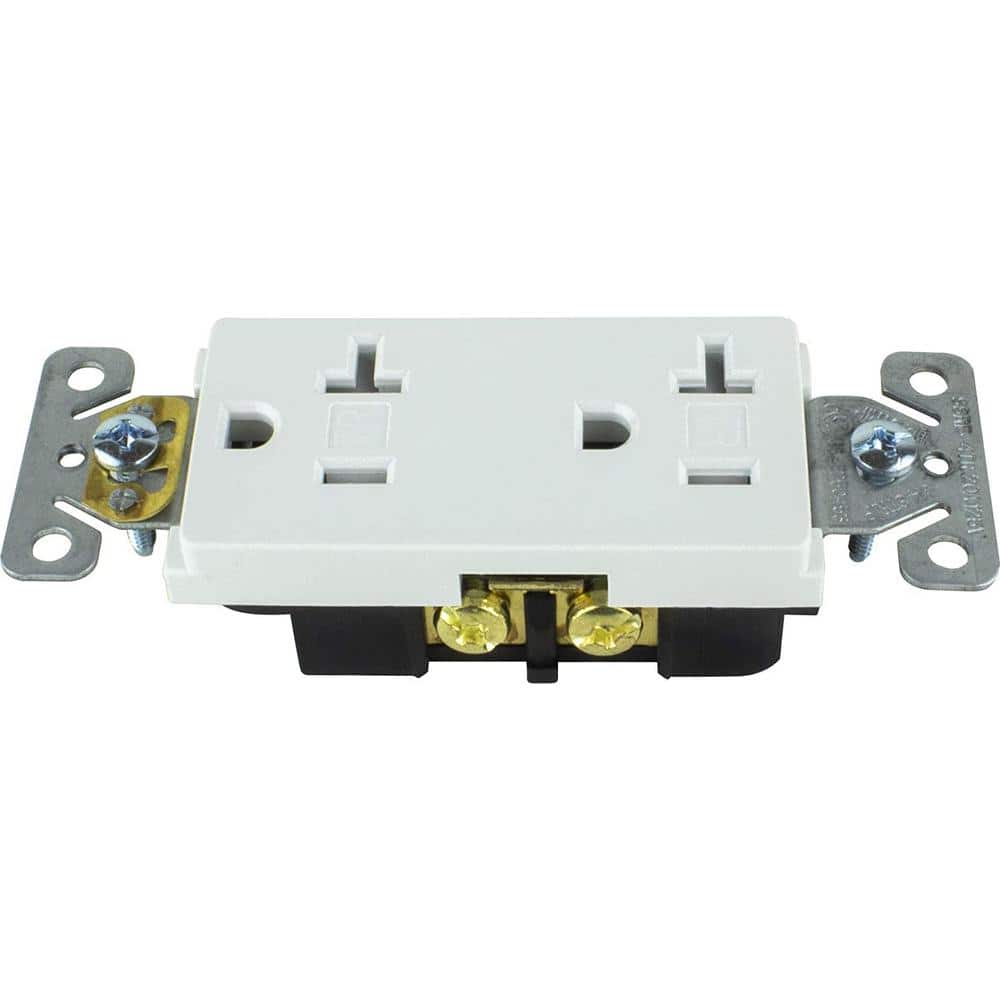 20 Amp White Tamper Resistant Duplex Outlet with Wall Plate