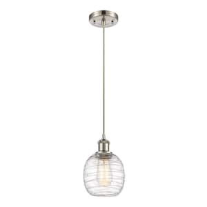 Belfast 1-Light Brushed Satin Nickel Globe Pendant Light with Deco Swirl Glass Shade