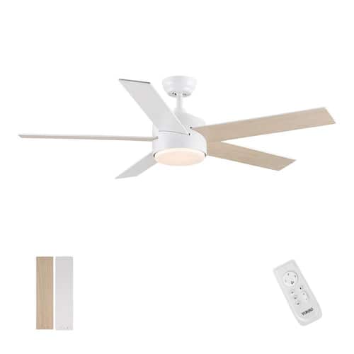 52 in. Modern LED Indoor White Ceiling Fan with 5 Reversible Plywood Blades and Remote Control YUHAO Ceiling Fans With Lights