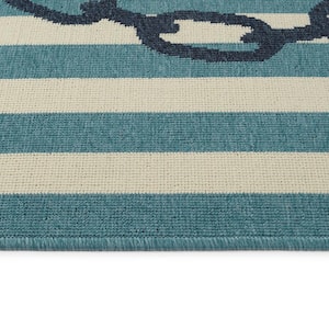 Amalie Collection Light Blue 1 ft. 9 in. x 3 ft. Rectangle Indoor/Outdoor Area Rug