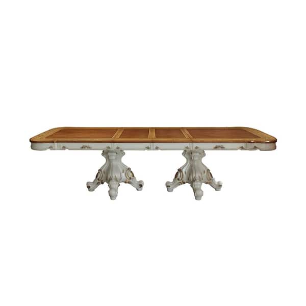 Acme Furniture Picardy Antique Pearl and Cherry Oak Dining Table with Double Pedestal