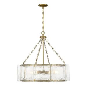 Genry 26 in. W x 25.50 in. H 5-Light Warm Brass Statement Pendant Light with Clear Water Piastra Glass Shades