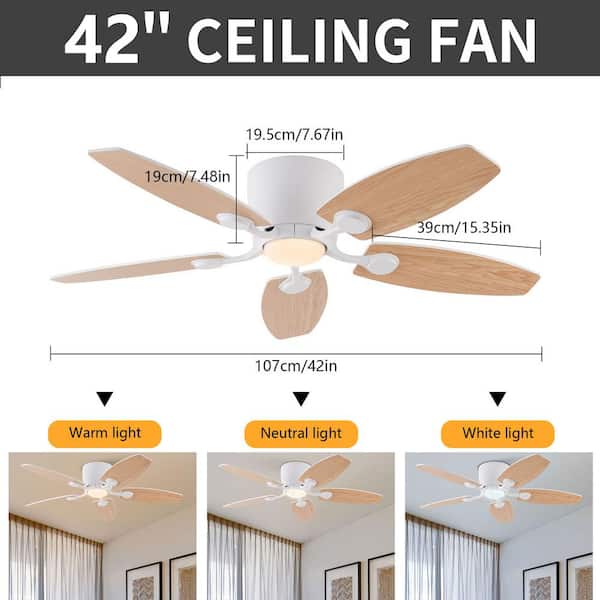 OUKANING 42 in. Indoor Modern White 6-Speed Reversible Ceiling Fan