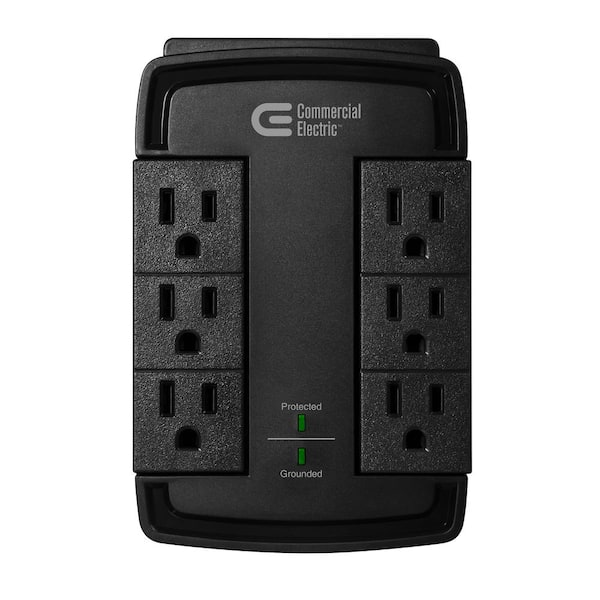 Commercial Electric 6-Outlet Wall Mounted Swivel Surge Protector, Black