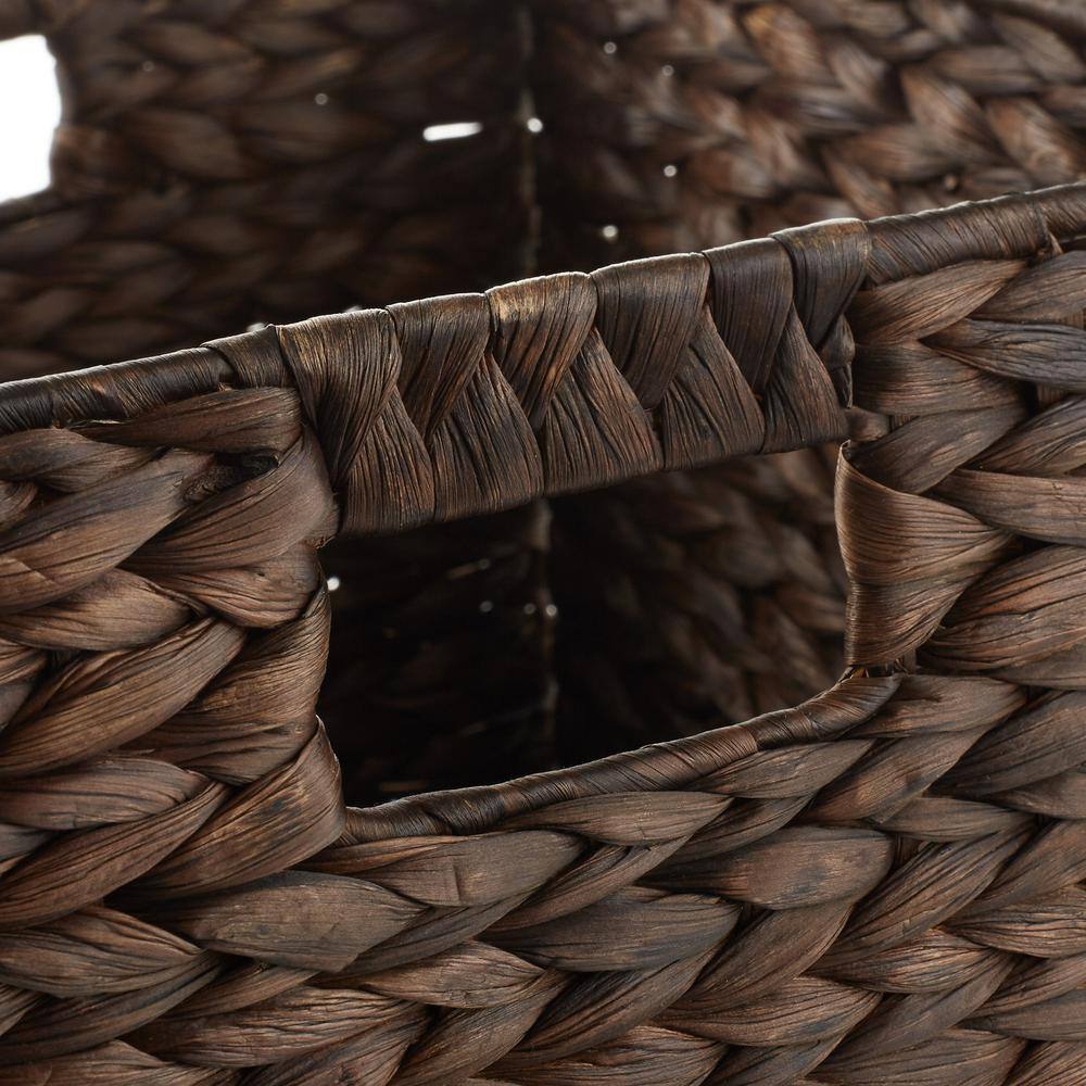 Espresso Water Hyacinth Woven Storage Baskets, 10.5" x 10.5", Set of 2