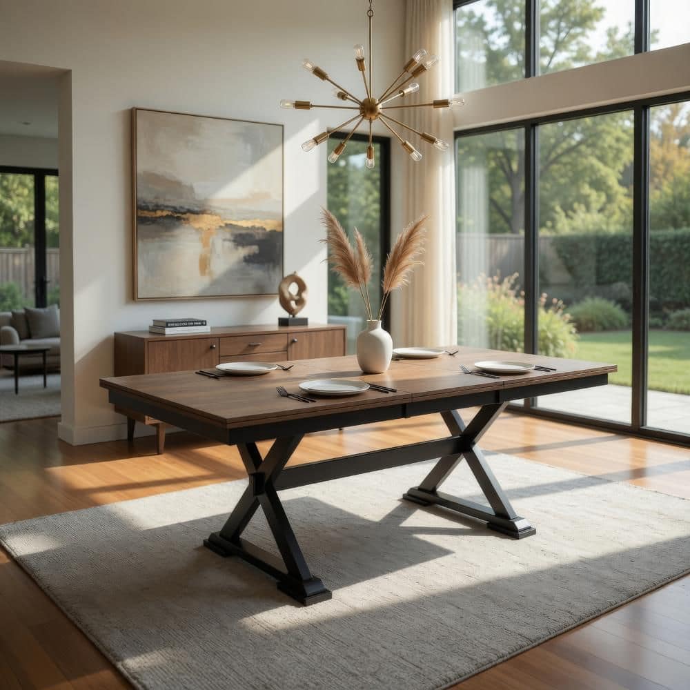 Benjara Fleur Brown and Black Wood 78 in. Trestle Dining Table Seating ...