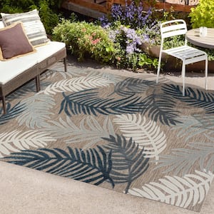 Montego High-Low Tropical Palm Brown/Navy/Ivory 3 ft. x 5 ft. Indoor/Outdoor Area Rug