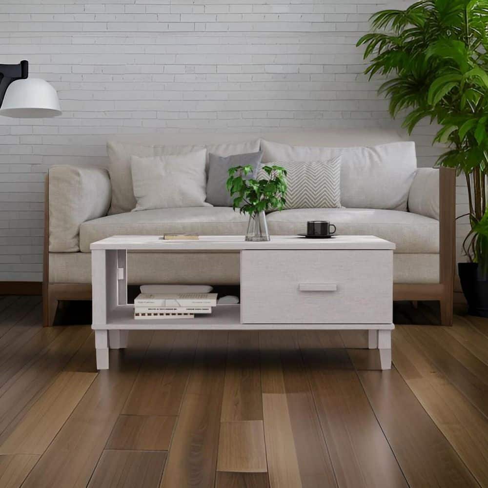 39.4 in. White Rectangle Wood Top Coffee Table