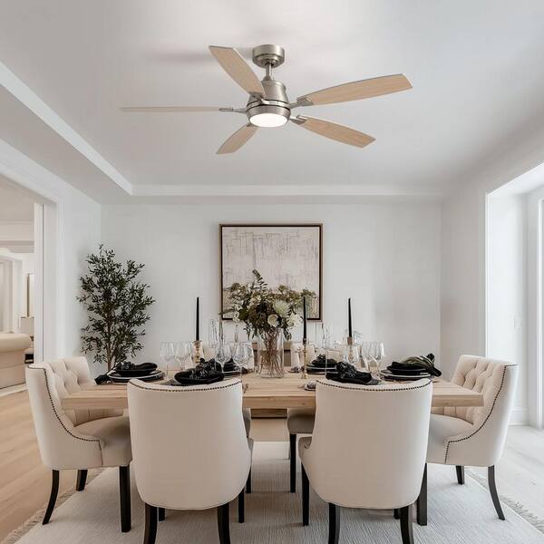 FANNEHONNE 52 in. Indoor Brushed Nickel Ceiling Fan with Dimmable 