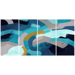 "Puzzle Blues ABCD" Unframed Free Floating Tempered Glass Panel Polyptych Wall Art Print 72 in. x 36 in.
