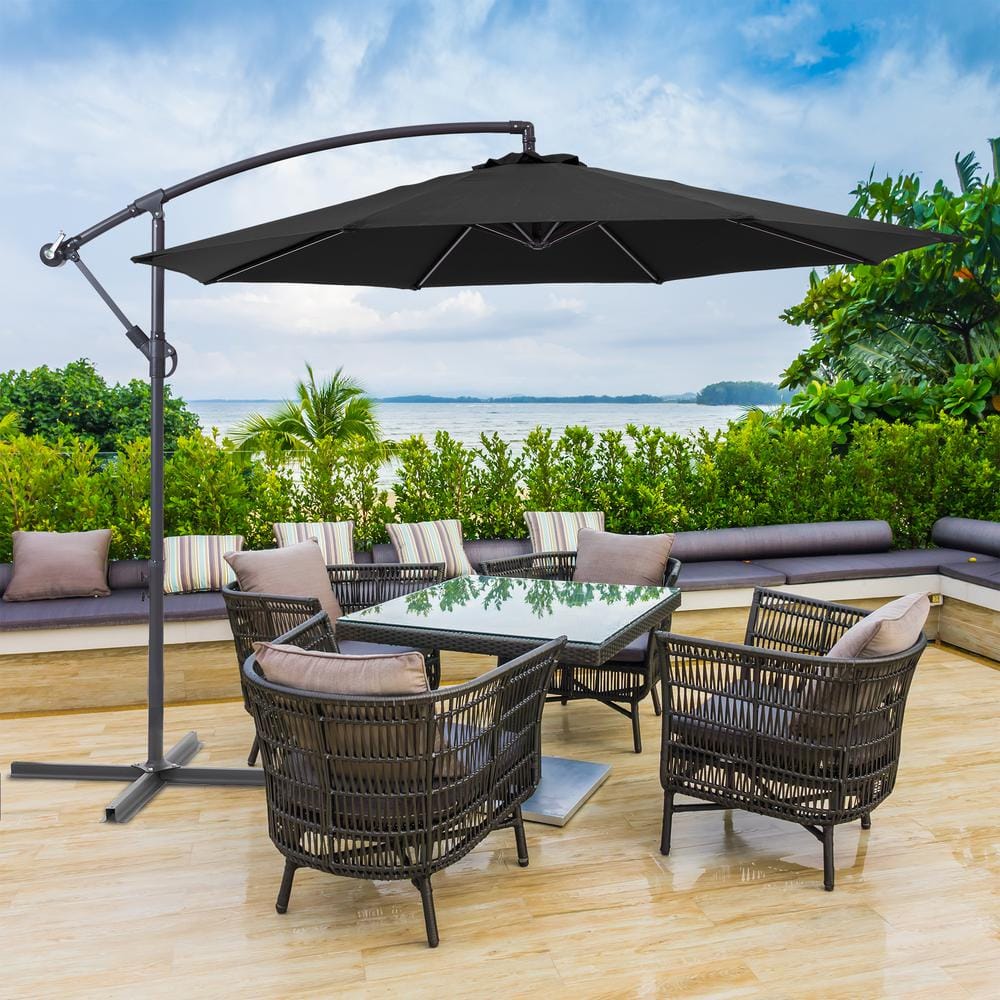 10 ft. Patio Offset Umbrellas 50-Plus UV Protection Cantilever Outside Umbrellas, Black -  JOYESERY, J-UM-34B