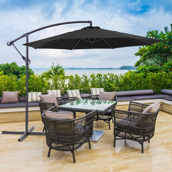 JOYESERY 10 ft. Patio Offset Umbrellas 50-Plus UV Protection Cantilever Outside Umbrellas, Black