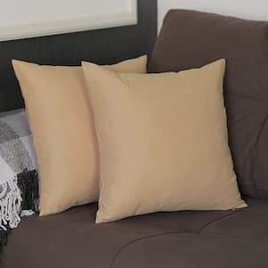 Honey Decorative Throw Pillow Cover Solid Color 18 in. x 18 in. Beige Square Pillowcase Set of 2