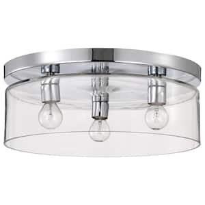 Marlowe 15 in. 3-Light Polished Nickel Flush Mount with Clear Glass Shade