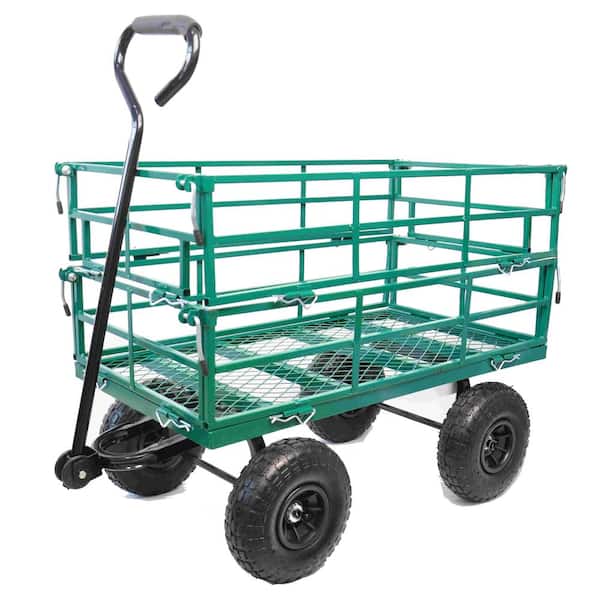 Miscool Ami 6.3 cu. ft. 600 lbs. Capacity Steel Yard Wagon Garden Cart Removable Sides Flat Bed Green