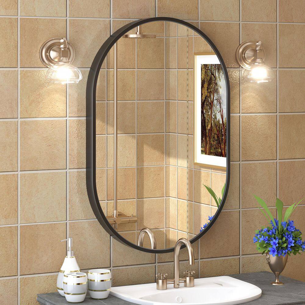 20 in. W x 30 in. H Oval Aluminum Alloy Framed French Cleat Mounted Wall Decor Bathroom Vanity Mirror in Matte Black price history on PriceWatchPro