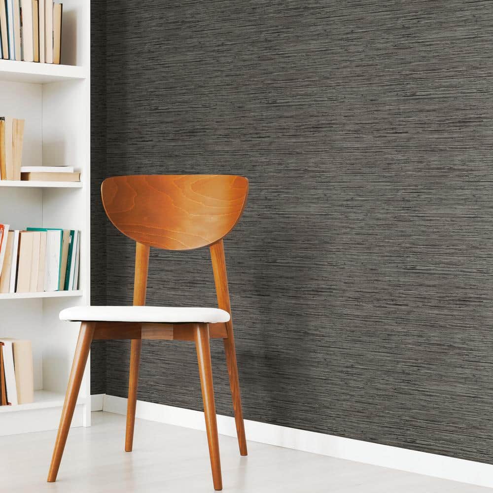 Dark Gray Grasscloth Peel and Stick Wallpaper Roll