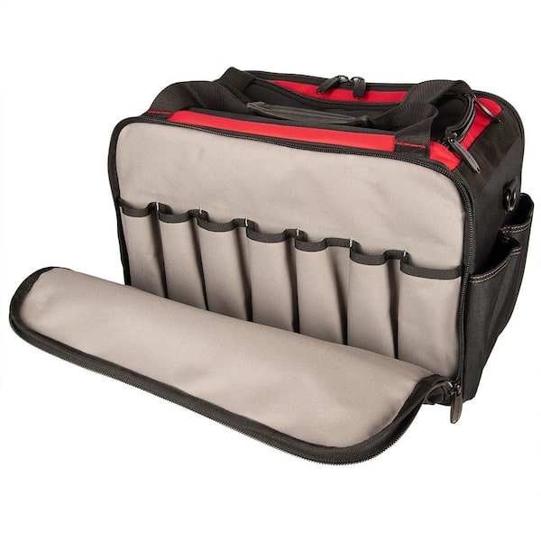 Husky 18 in. 32-Pocket Red Tool Duffle Bag with Rubber Handles