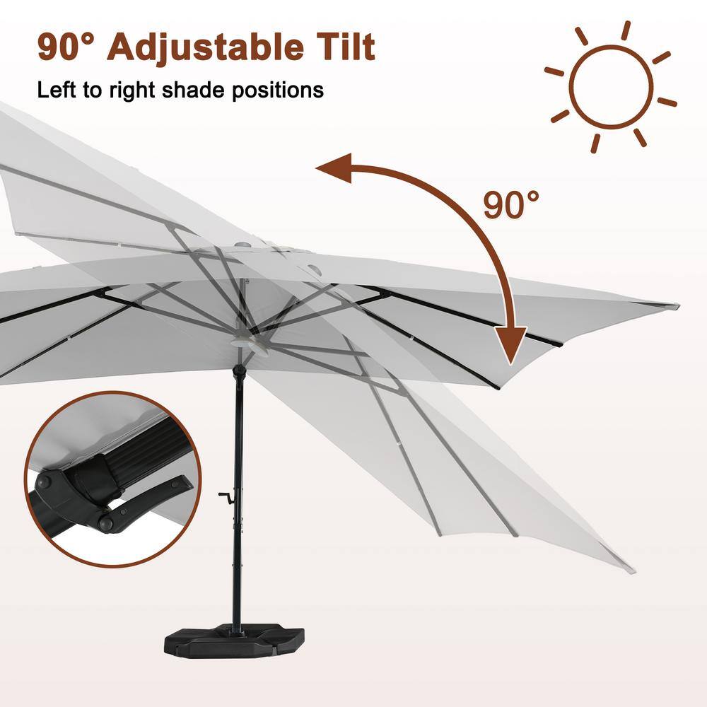 10ft Gray Aluminum Cantilever Patio Umbrella with Bluetooth LED Light