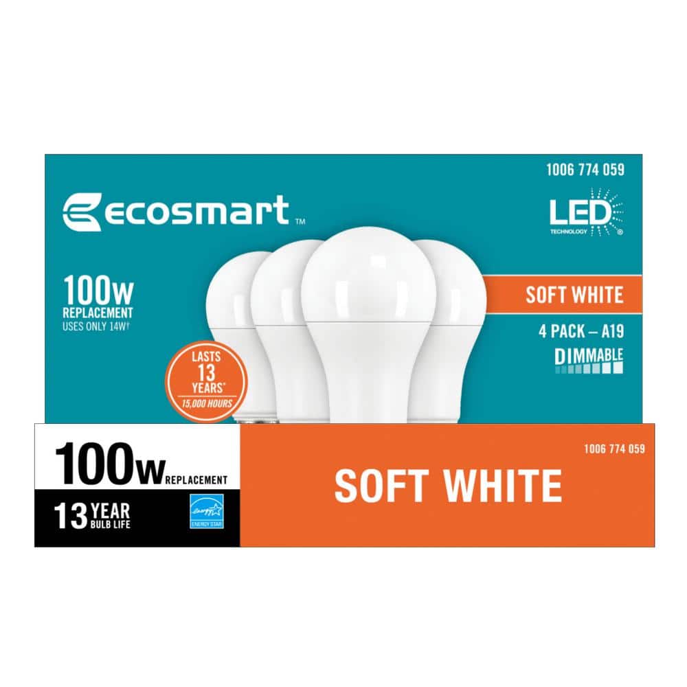 EcoSmart 100-Watt Equivalent Soft White LED Bulb 4-Pack