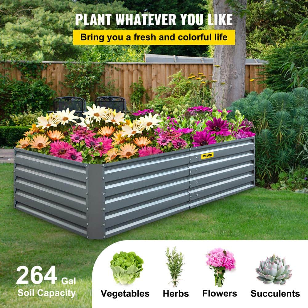 Large Gray Galvanized Steel Raised Garden Bed Planter