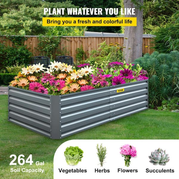 VEVOR Galvanized Raised Garden Bed 48*36in Grow Plant Kit w/Rubber strips 