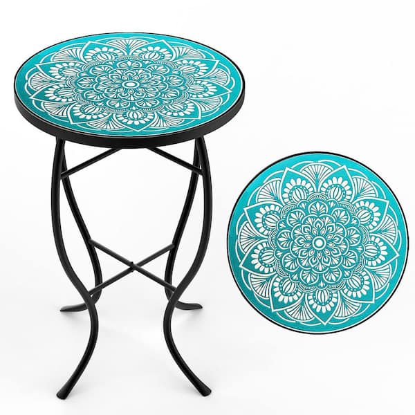 14 in. Dia 21 in. H Ceramic Tile Round Outside Table
