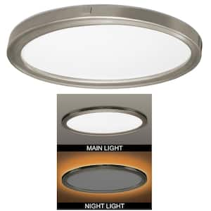 32 in. Low Profile Oval Brushed Nickel LED Flush Mount Ceiling Light with Night Light Feature Adjustable CCT