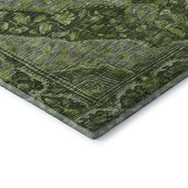 Mayfield Premium Machine Washable Abstract AMF1761 Olive 2 ft. 3 in. x 7 ft. 6 in. Runner Rug