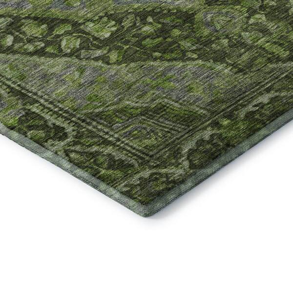 Mayfield Premium Machine Washable Abstract AMF1761 Olive 3 ft. x 4 ft. Area Rug