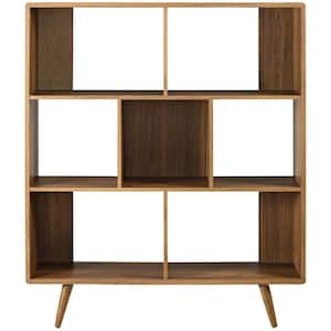 52.5 in. Walnut Wood 7-shelf Accent Bookcase with Open Back