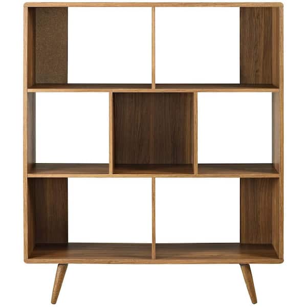 MODWAY 52.5 in. Walnut Wood 7-shelf Accent Bookcase with Open Back