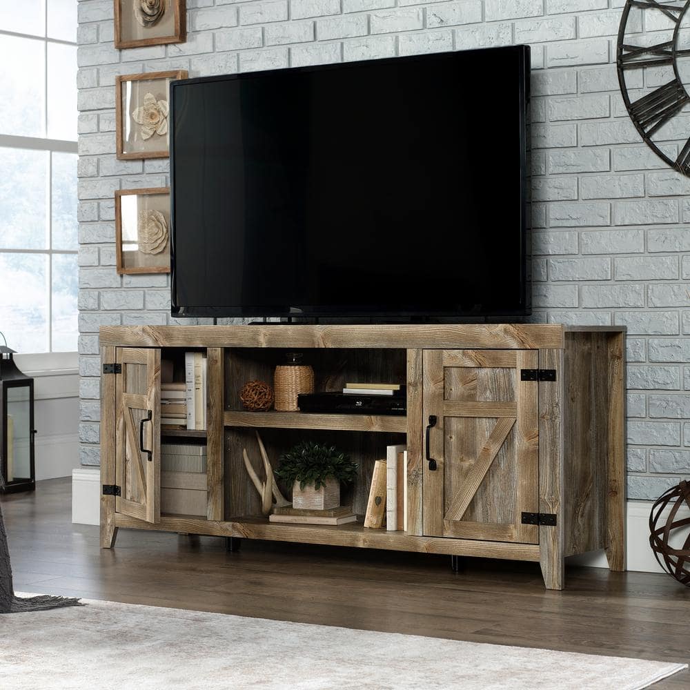 Black Rustic Wood Farmhouse TV Stand with Cabinet