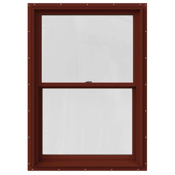 JELD-WEN 29.375 in. x 48 in. W-2500 Series Red Painted Clad Wood Double Hung Window w/ Natural Interior and Screen