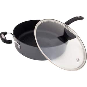 All-In-One Stone 5.3 qt. Aluminum Ceramic Nonstick Sauce Pan in Granite Gray with Glass Lid