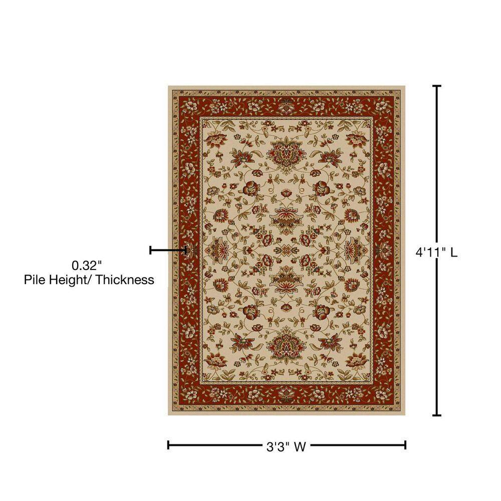 Ivory and Brick Floral Synthetic Rectangular Area Rug 3' x 5'