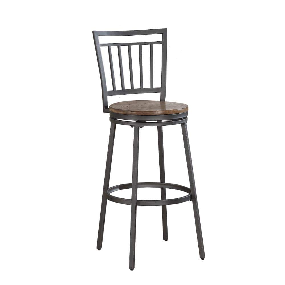 Industrial Slate Gray and Golden Oak Swivel Counter Stool